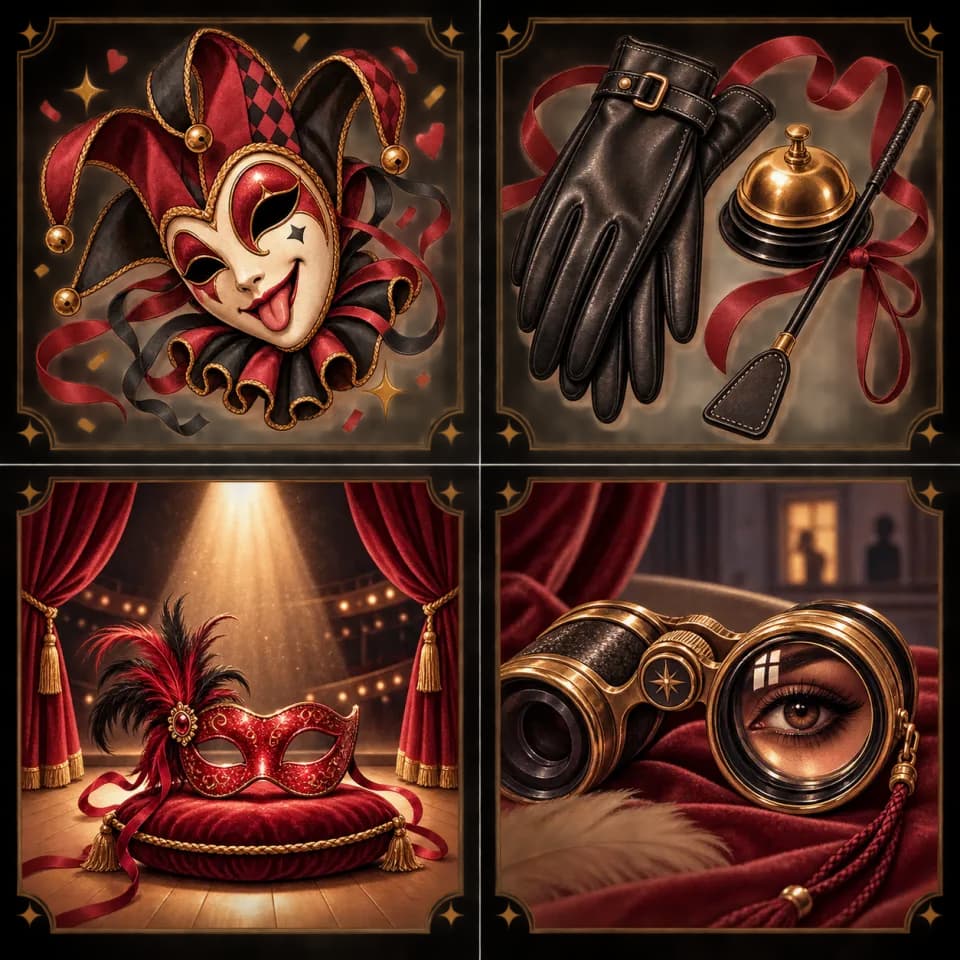 Illustrated symbols representing imaginative personas and adult role vocabulary.